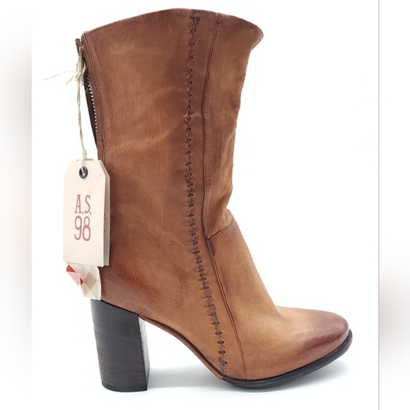 A.S. 98 IVA Leather Heeled Ankle Boots Back Zip Stitching Detail Size EU 38 - Picture 4 of 13